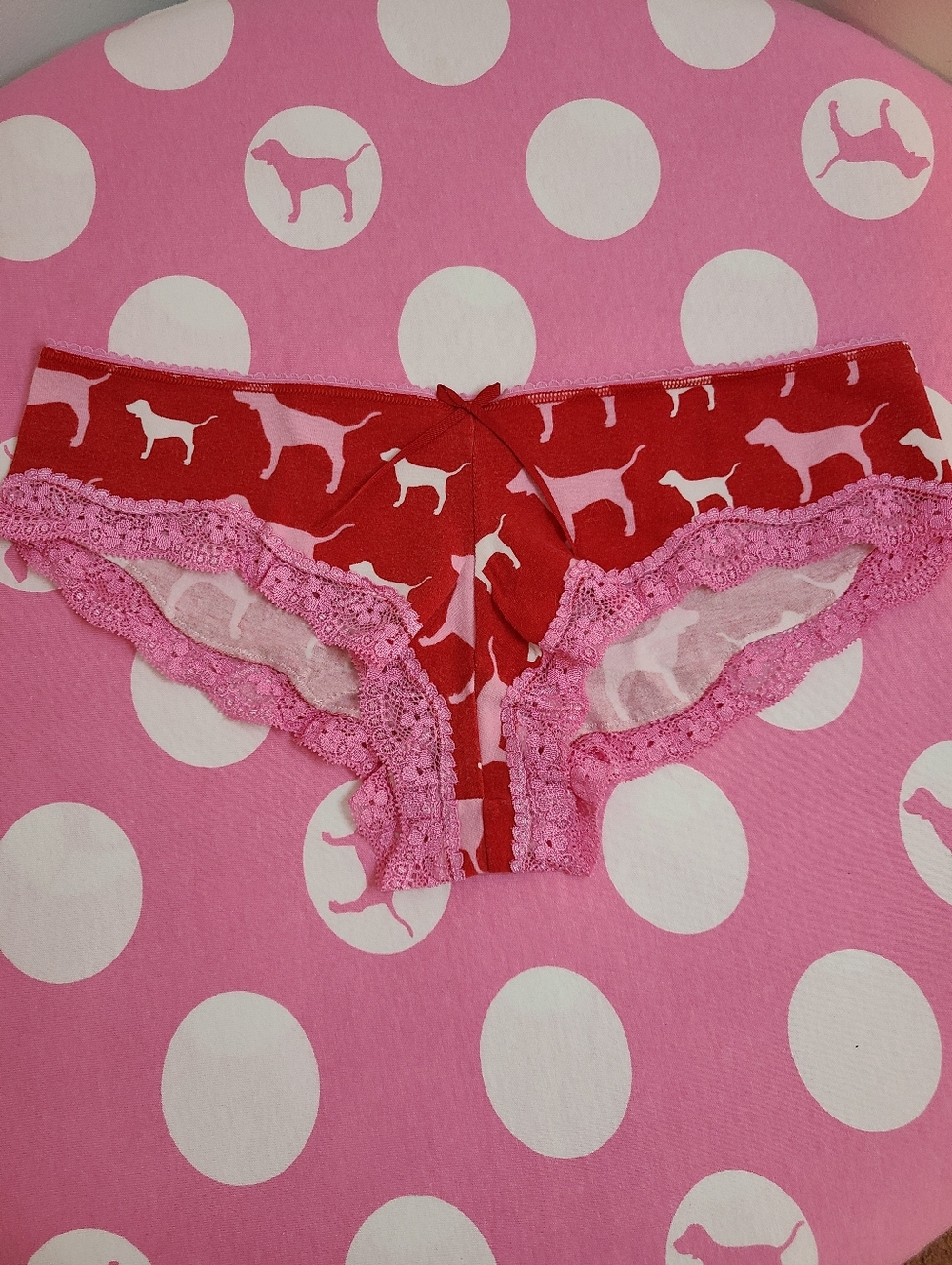 Rare VTG VS PINK Graphic Cotton Lace Low Rise Cheekster Panty Size M
